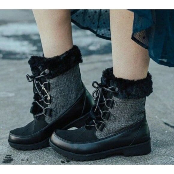 JBU Boots Woman's 9 Faux Fur Herringbone Southgate Lace-up Combat Lug Shoes - Picture 2 of 12